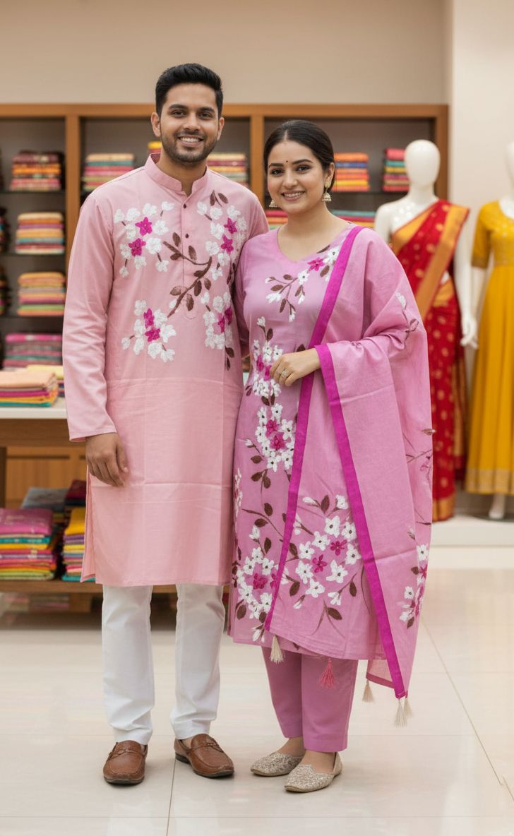 Panjabi Three Piece Couple Set